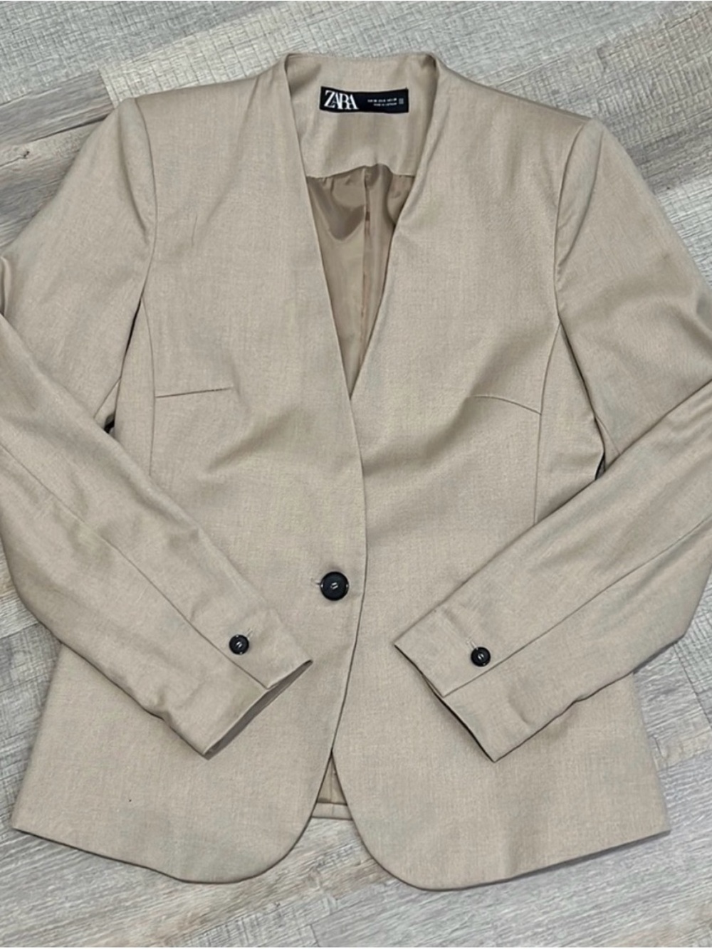 Zara Light Beige Single-Button Tailored Blazer
